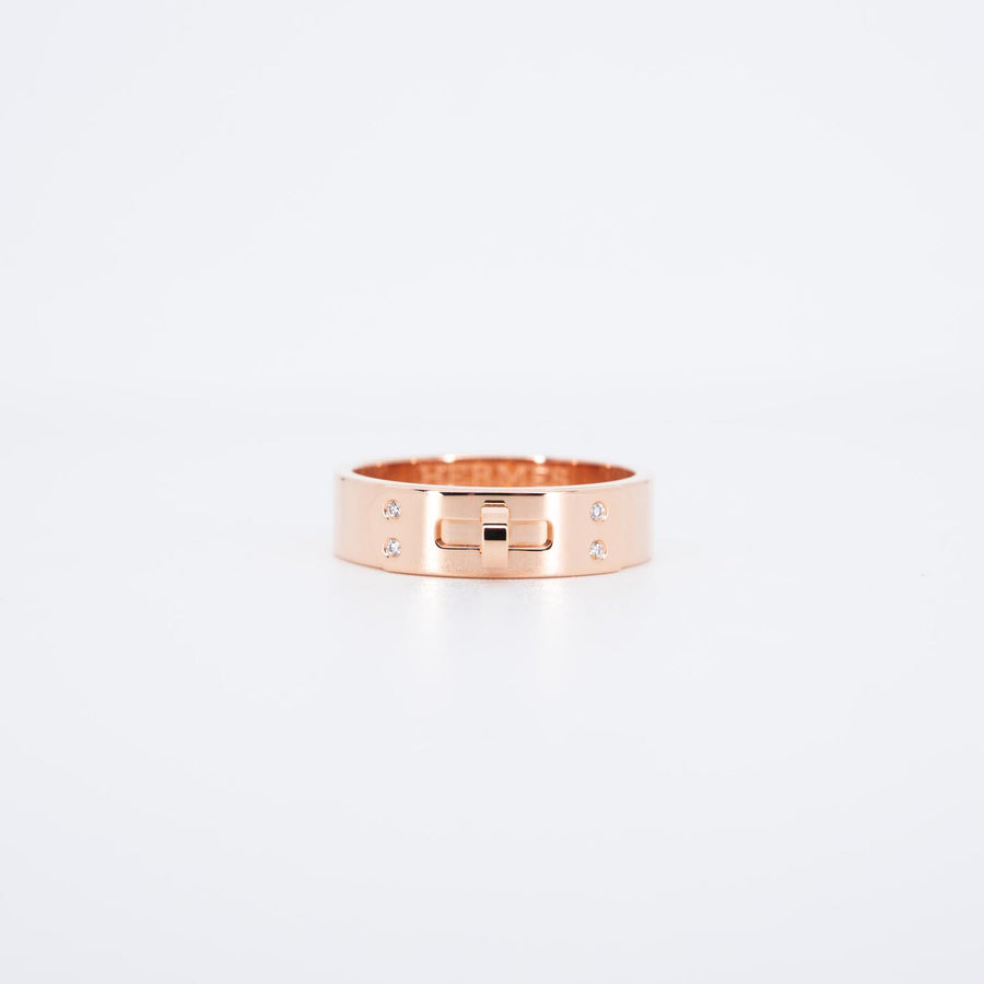 แหวน Hermes Kelly Ring, small model with diamonds 18K Rose Gold Size 52# (Used) #vrhe 0832