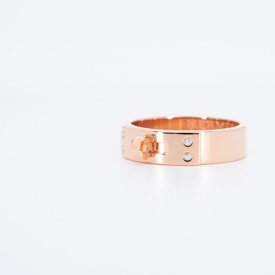 แหวน Hermes Kelly Ring, small model with diamonds 18K Rose Gold Size 52# (Used) #vrhe 0832