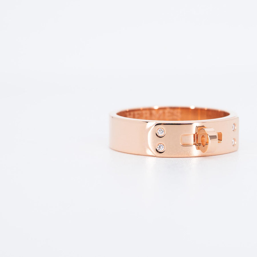 แหวน Hermes Kelly Ring, small model with diamonds 18K Rose Gold Size 52# (Used) #vrhe 0832