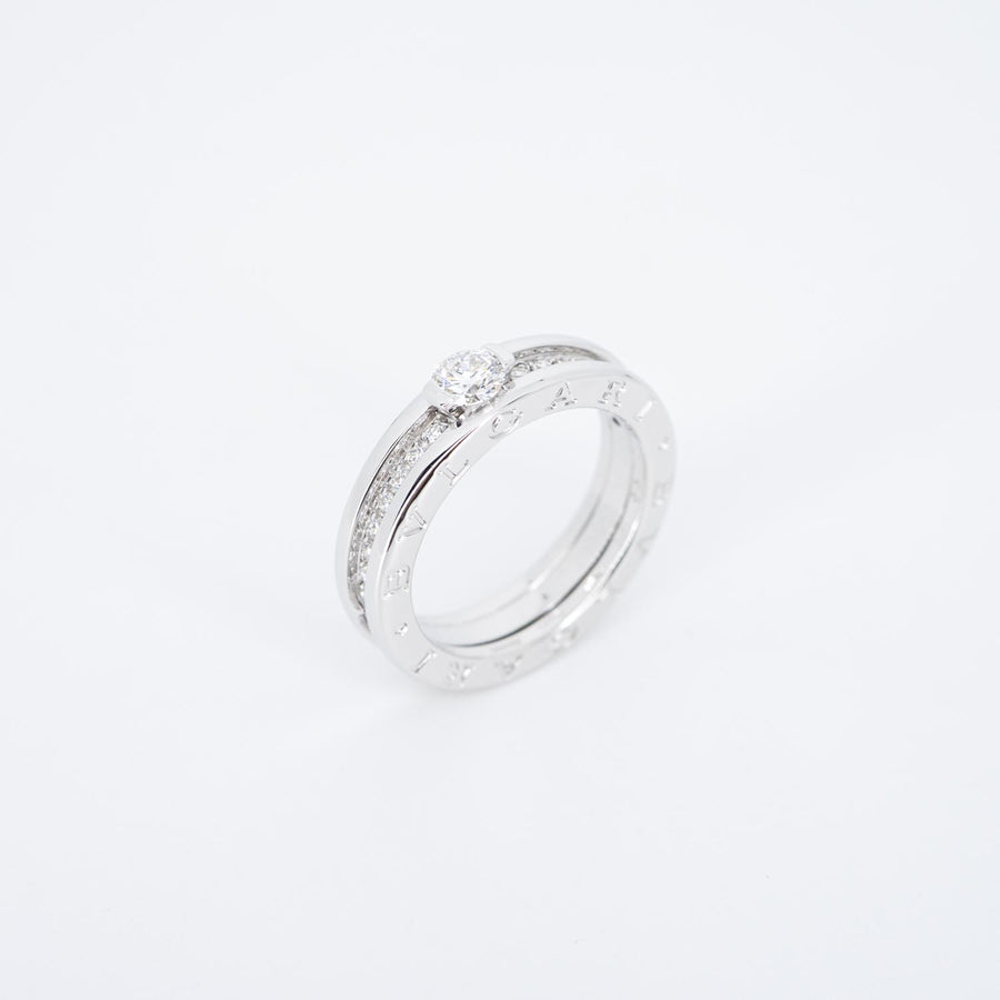 แหวน Bvlgari B.zero1 1band Solitaire Ring with Pave Diamonds 18K White Gold Size 55# (Used) #vrbvrim 6966