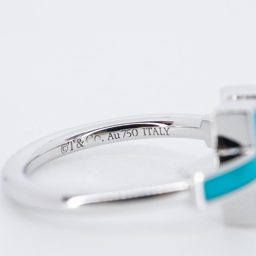 แหวน Tiffany & Co. Tiffany T Diamond and Turquoise Wire Ring 18K White Gold Size 47# (Used) #vrtirimt 6999