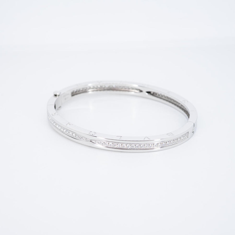 กำไล Bvlgari B.zero1 Bracelet Set with Pavé Diamonds on The Spiral 18K White Gold Size M# (Used) #vrbvb 7007