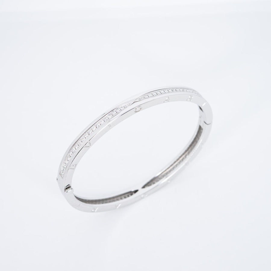 กำไล Bvlgari B.zero1 Bracelet Set with Pavé Diamonds on The Spiral 18K White Gold Size M# (Used) #vrbvb 7007
