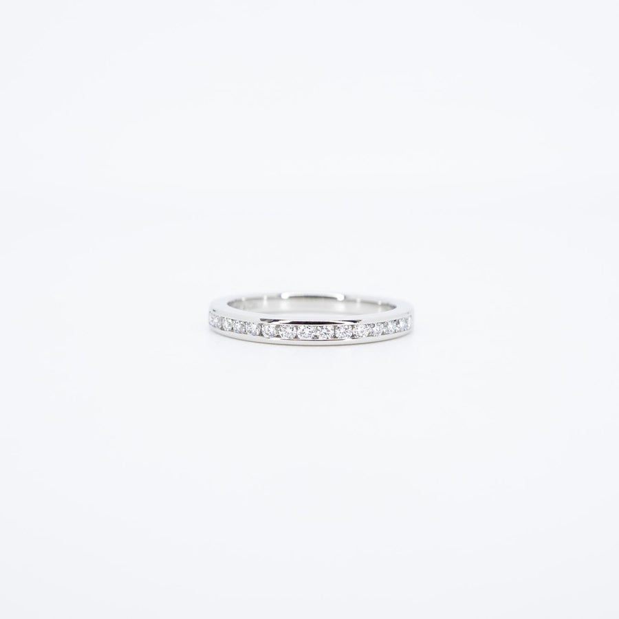 แหวน Tiffany & Co. Tiffany Setting Wedding Band in Platinum with a Half-circle of Diamonds, 2mm. Platinum950 Size 45# (Used) #vrti 0836