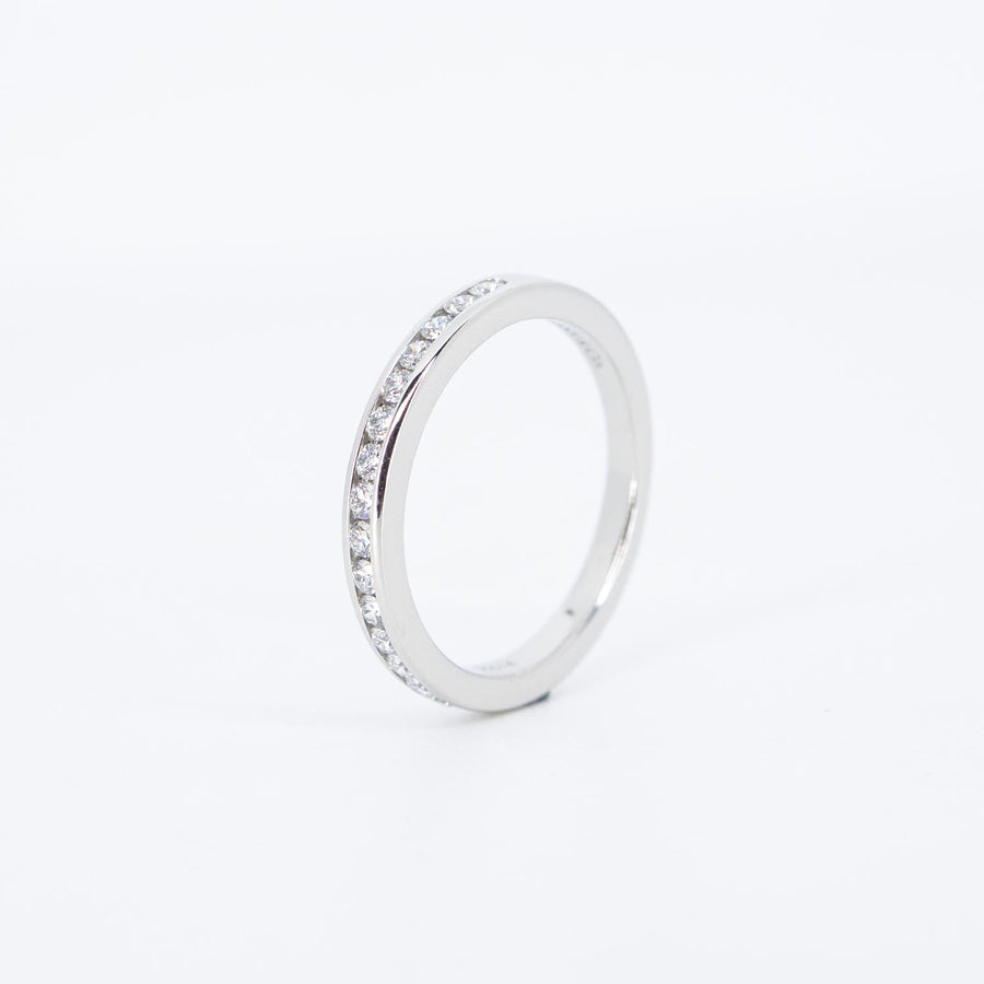 แหวน Tiffany & Co. Tiffany Setting Wedding Band in Platinum with a Half-circle of Diamonds, 2mm. Platinum950 Size 45# (Used) #vrti 0836