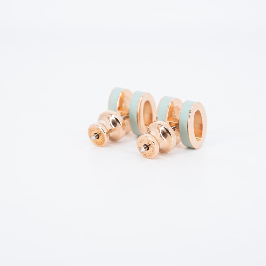 ต่างหู Hermes Mini Pop H earrings, vert peppermint 18K Rose Gold Plated (Used) #vrhe 0847
