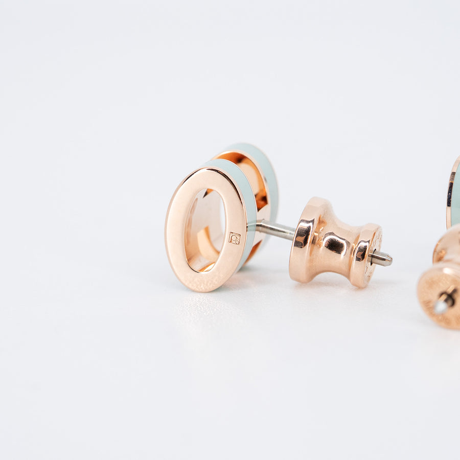 ต่างหู Hermes Mini Pop H earrings, vert peppermint 18K Rose Gold Plated (Used) #vrhe 0847