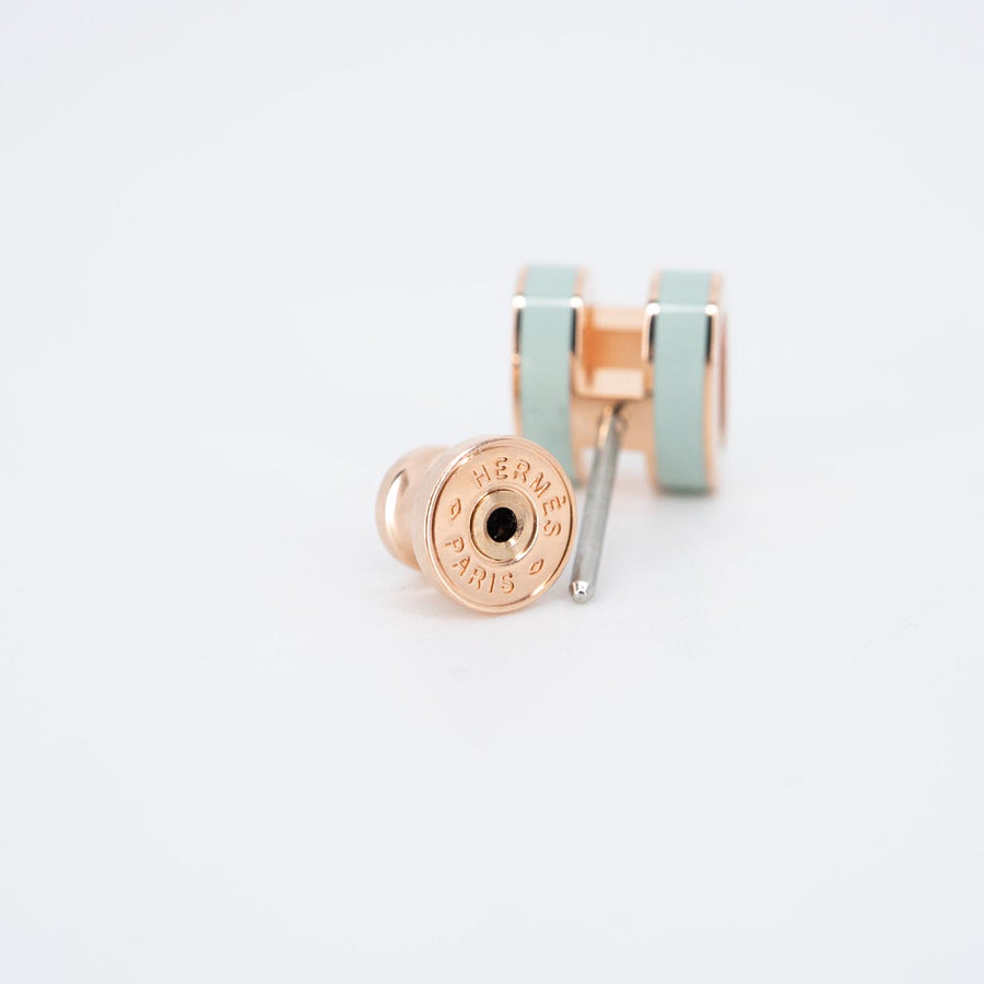 ต่างหู Hermes Mini Pop H earrings, vert peppermint 18K Rose Gold Plated (Used) #vrhe 0847