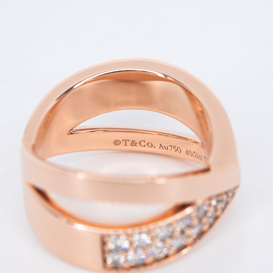 แหวน Tiffany & Co. Atlas X Wide Ring with Diamonds 18K Rose Gold Size 52# (Used) #vrti 0864