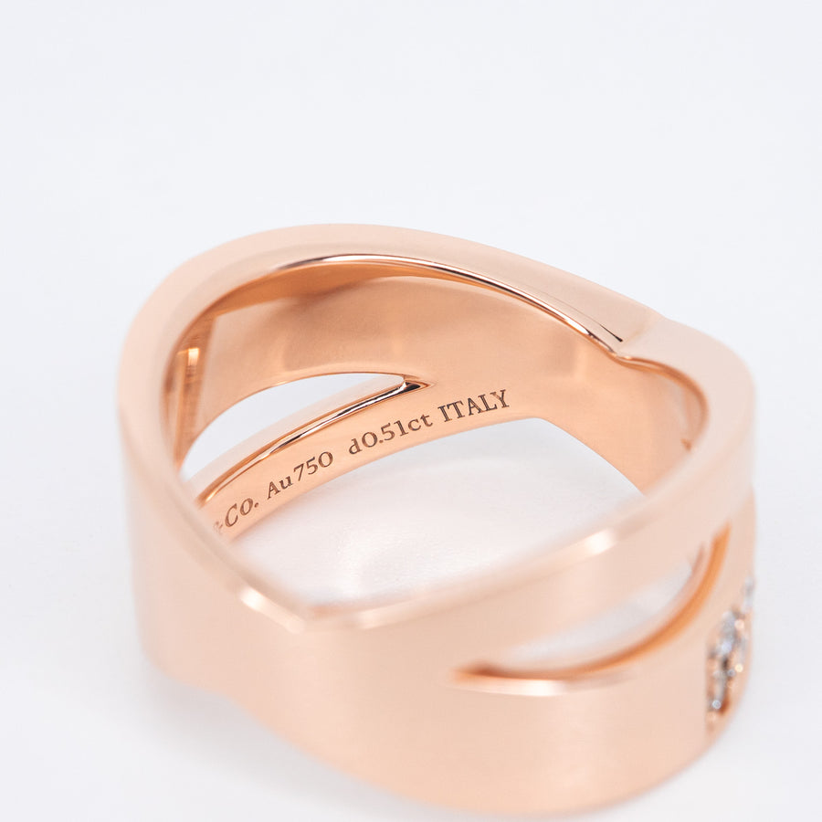 แหวน Tiffany & Co. Atlas X Wide Ring with Diamonds 18K Rose Gold Size 52# (Used) #vrti 0864