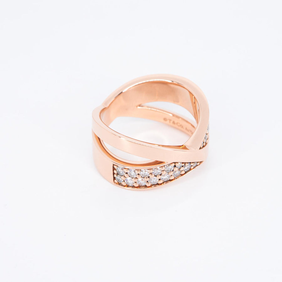 แหวน Tiffany & Co. Atlas X Wide Ring with Diamonds 18K Rose Gold Size 52# (Used) #vrti 0864