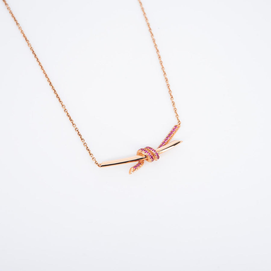 สร้อยและจี้ Tiffany & Co. Tiffany Knot Pendant with Pink Sapphires 18K Rose Gold Size 38-43cm.# (Used) #vrti 0861