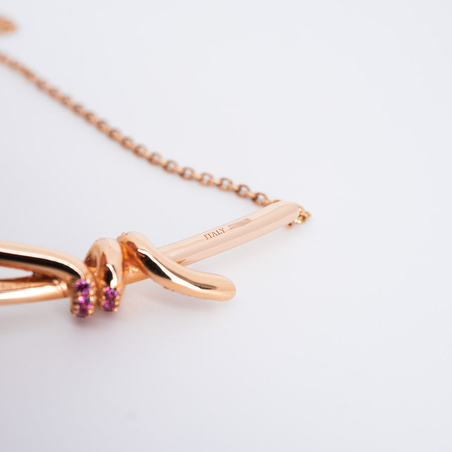 สร้อยและจี้ Tiffany & Co. Tiffany Knot Pendant with Pink Sapphires 18K Rose Gold Size 38-43cm.# (Used) #vrti 0861