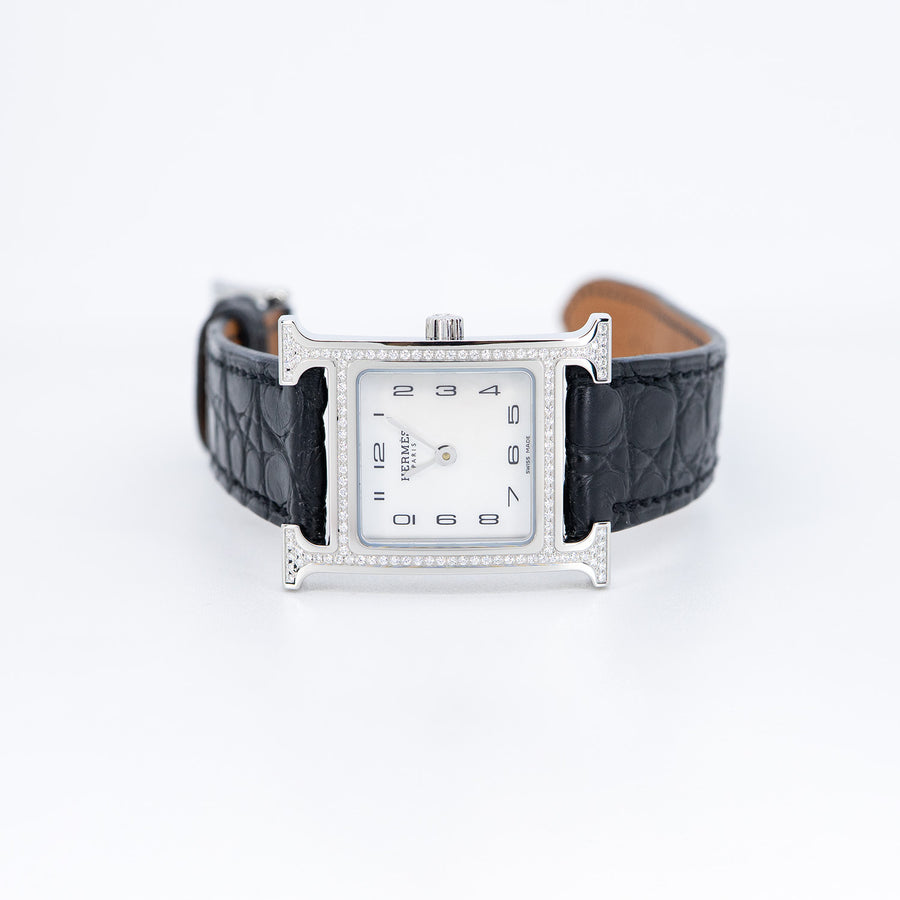 นาฬิกา Hermes Heure H Watch with diamond 0.24ct Stainless Steel Size PM# (Used) #vrhew 7043