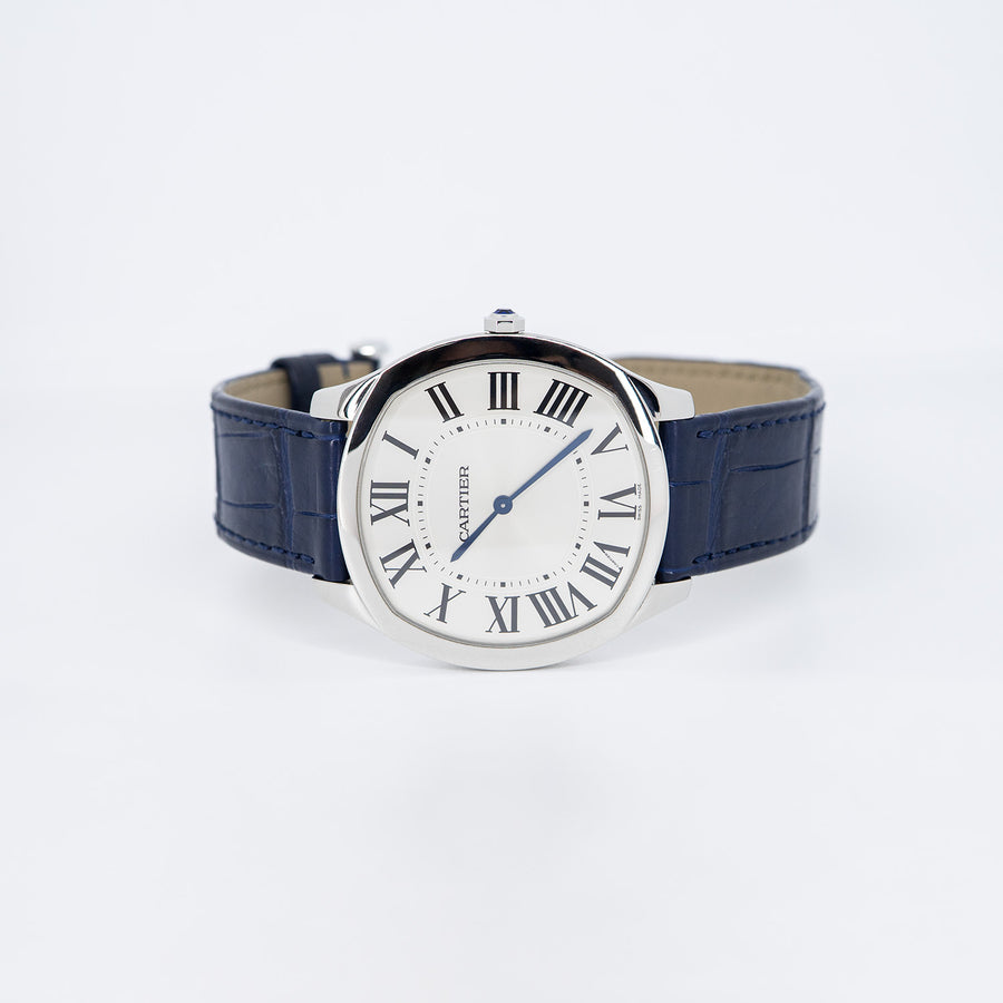 นาฬิกา Cartier Drive de Cartier Extra-Flat watch, Large model, hand-wound mechanical movement, steel, leather ss Ref.crwsnm0011 Stainless Steel Size L# (Used) #vrcaw 7060