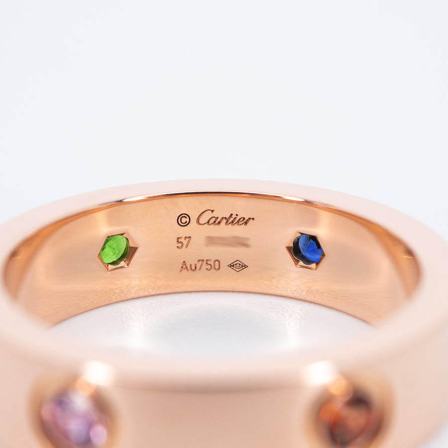 แหวน Cartier Love Ring with Sapphires Garnets Amethyst 18K Rose Gold Size 57# (Used) #vrcarimt 7067