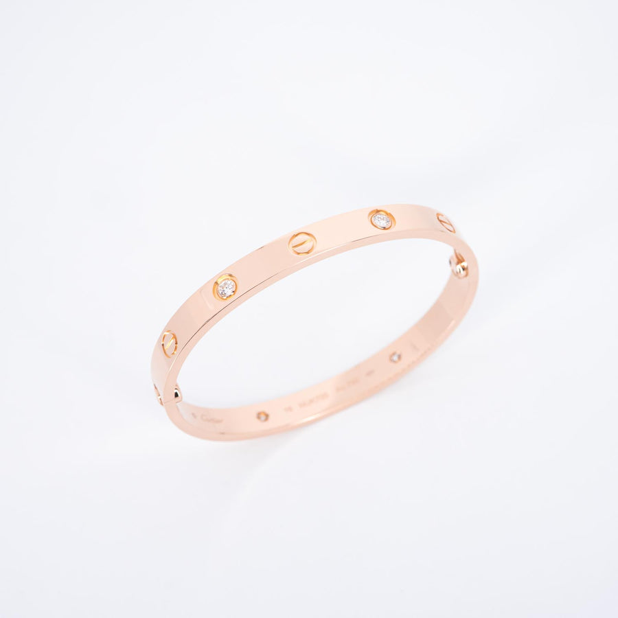 กำไล Cartier Love Bracelet, 4 diamonds 18K Rose Gold Size 16# (Used) #vrcab 7056