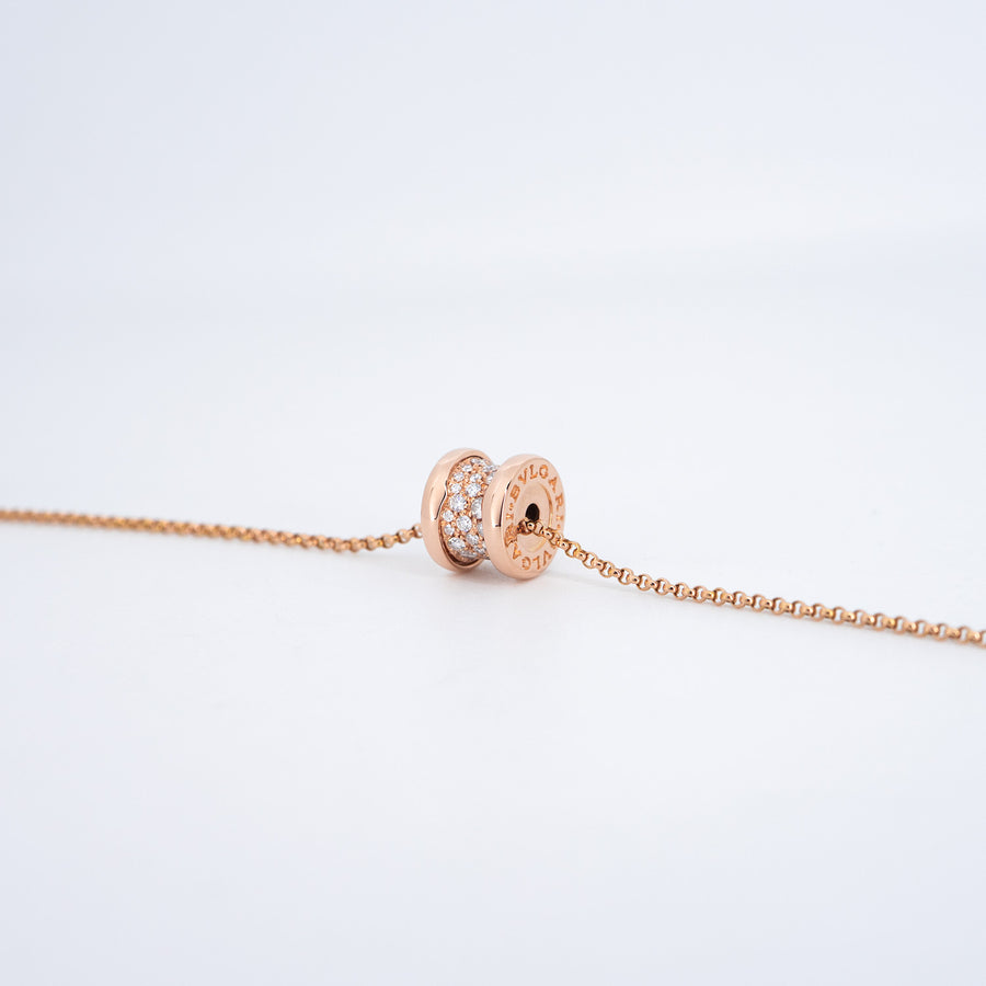 สร้อยและจี้ Bvlgari B.zero1 mini necklace with pavé diamonds 18K Rose Gold Size 39/41.5/44cm.# (Used) #vrbvnl 7089