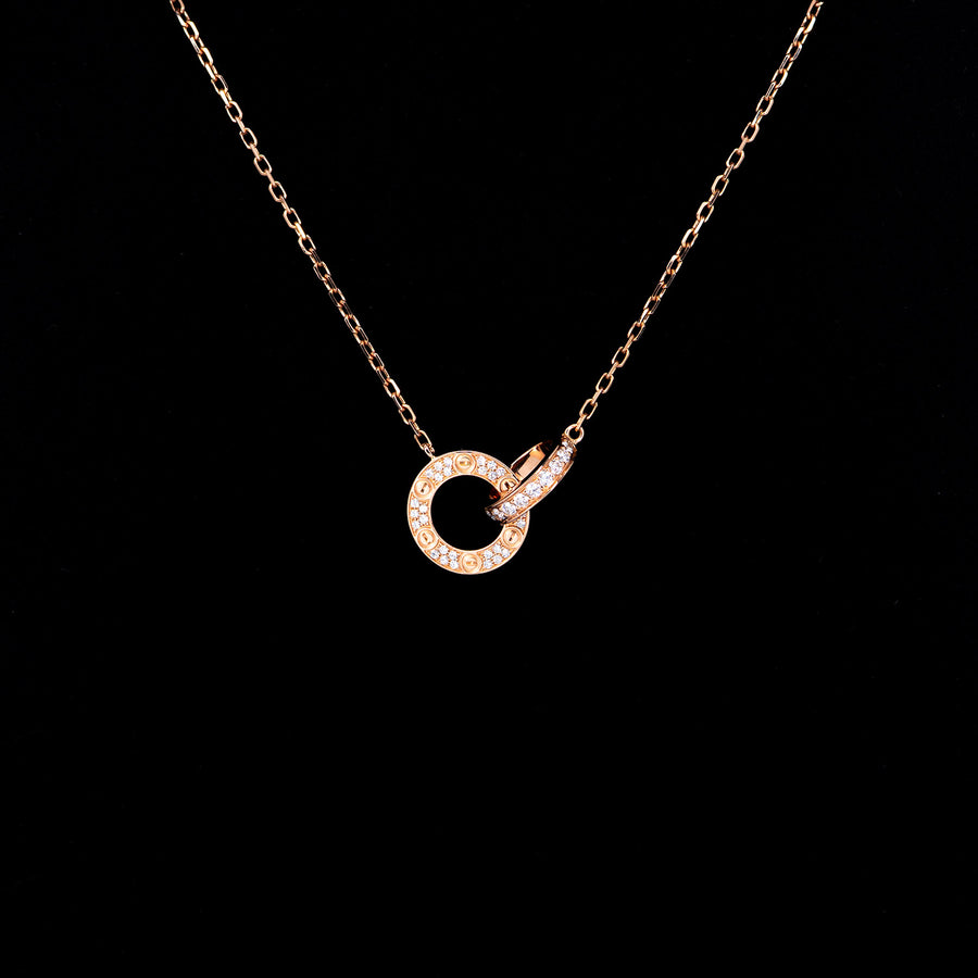 **Hold k’Tingtong**สร้อยและจี้ Cartier Love pendant, paved necklace 18K Rose Gold Size 38-41cm.# (Used) #vrcanl 7083