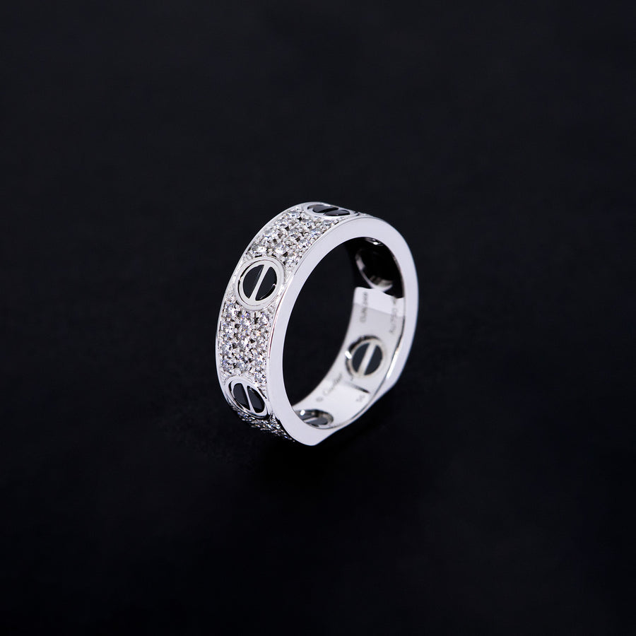 แหวน Cartier Love Ring, Diamond-Paved, Ceramic 18K White Gold Size 50# (Used) #vrcarlrfimHIT 7507