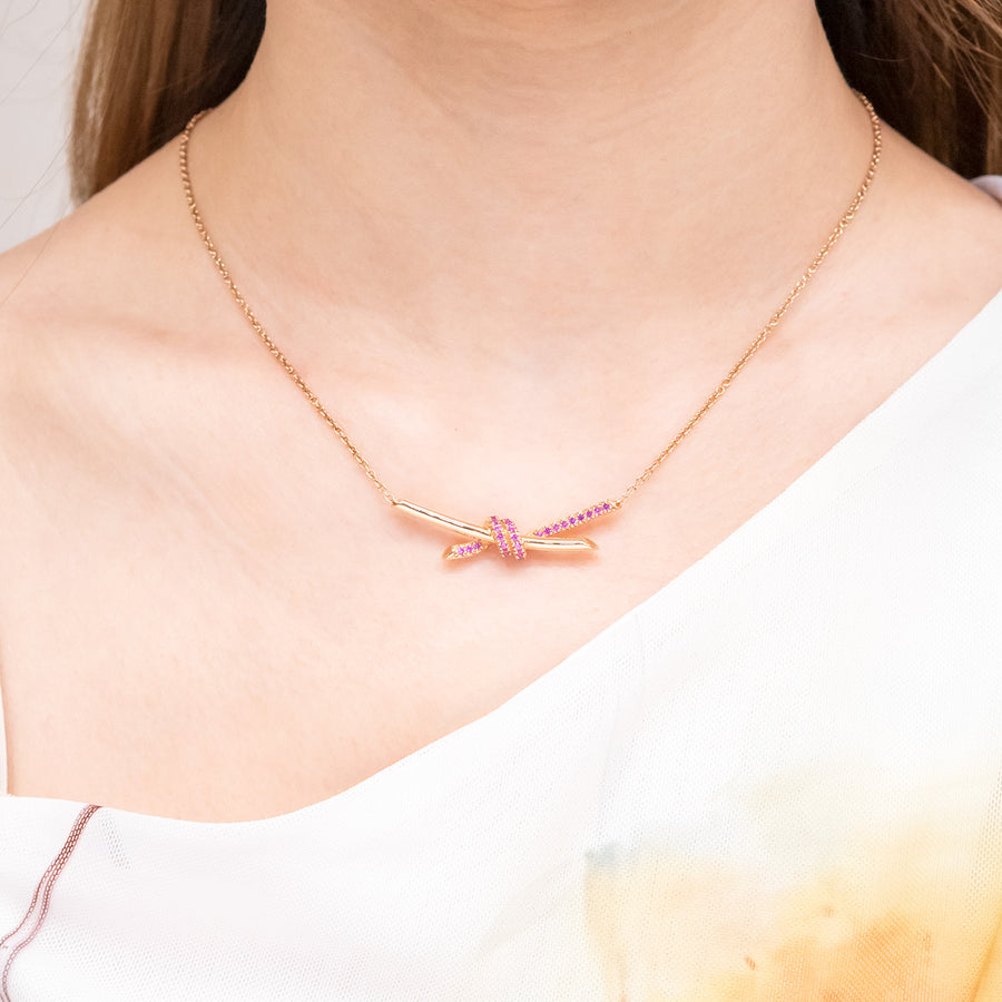 สร้อยและจี้ Tiffany & Co. Tiffany Knot Pendant with Pink Sapphires 18K Rose Gold Size 38-43cm.# (Used) #vrti 0861