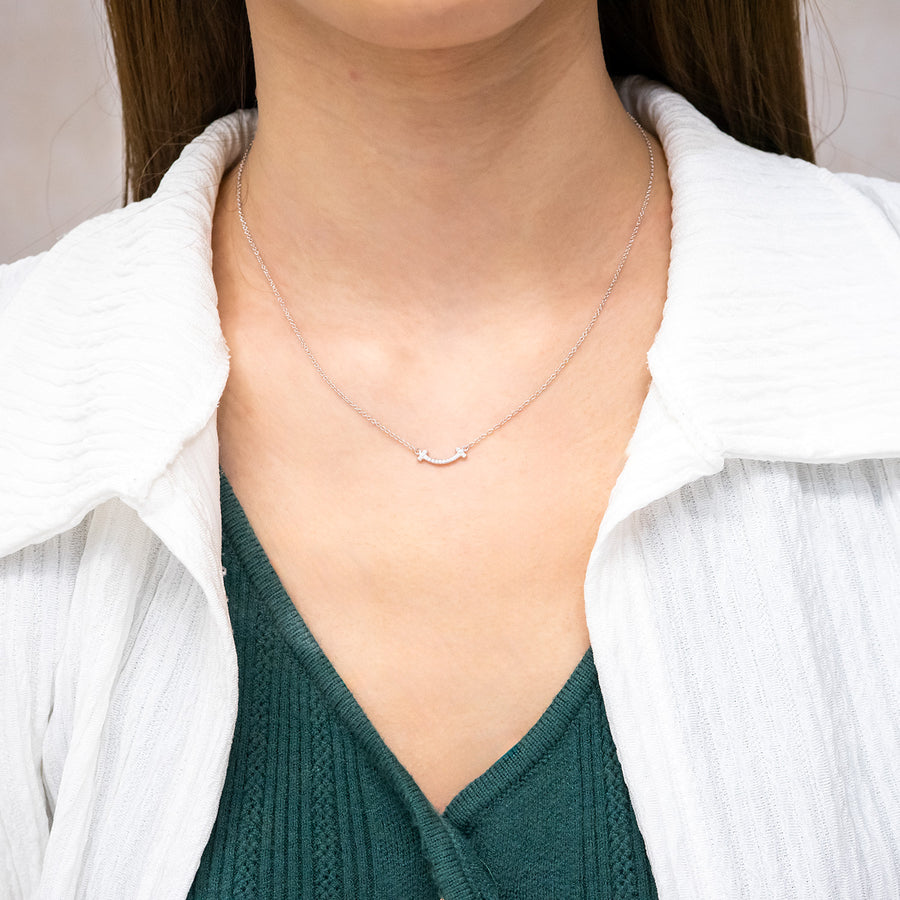 สร้อยและจี้ Tiffany & Co. Tiffany T Smile Pendant with Diamonds 18K White Gold Size 40-45cm.# (Used) #vrti 0891