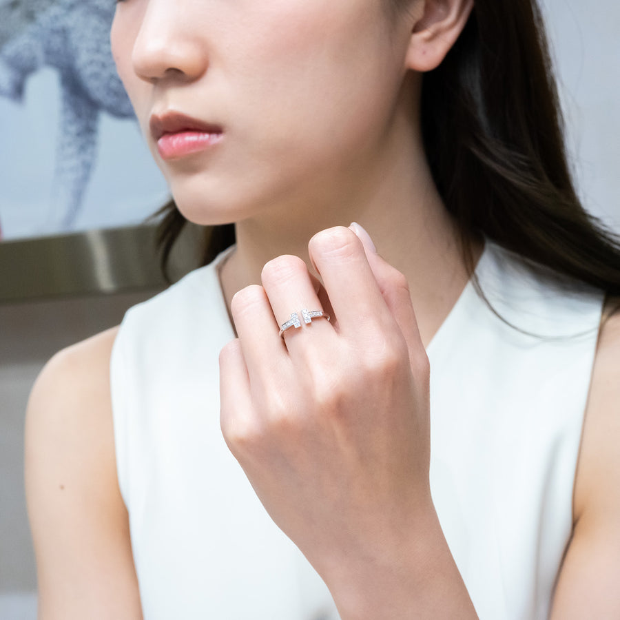 **ถือเค natsu **22/09/25 vrti 0970 Tanya Tiffany &amp; Co. Tiffany T diamond Wire Ring wg กล่อง 47 #T3