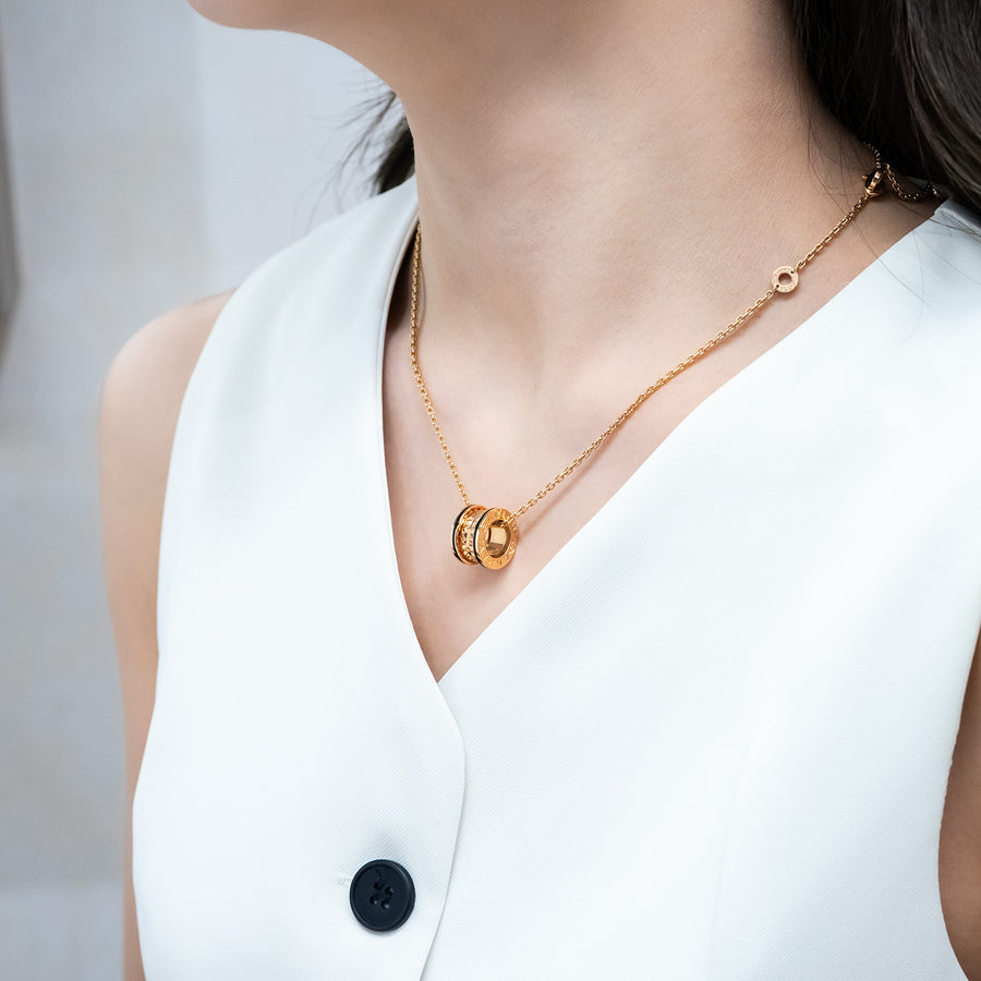 **Hold k.Boom**สร้อยและจี้ Bvlgari B.zero1 Rock necklace with studded spiral, black ceramic 18K Rose Gold Size 38/41.5/45cm.# (Used) #vrbvnl 7276