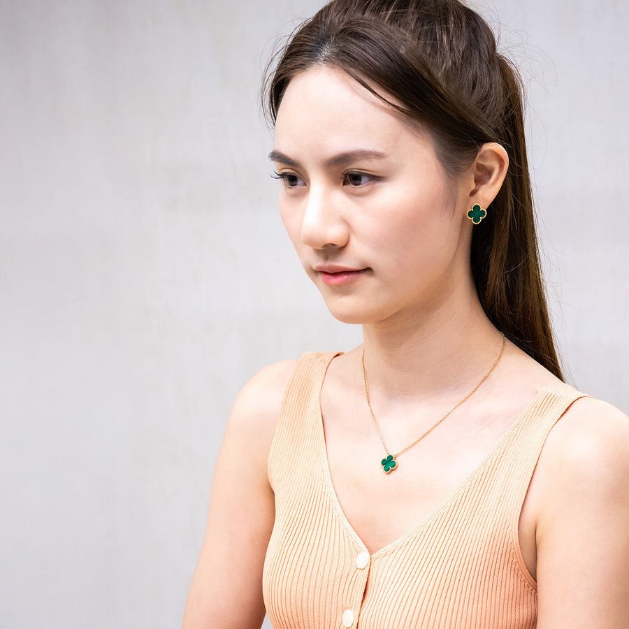 ต่างหู Van Cleef & Arpels Vintage Alhambra earrings, Malachite 18K Yellow Gold (Used) #vrvae 7275