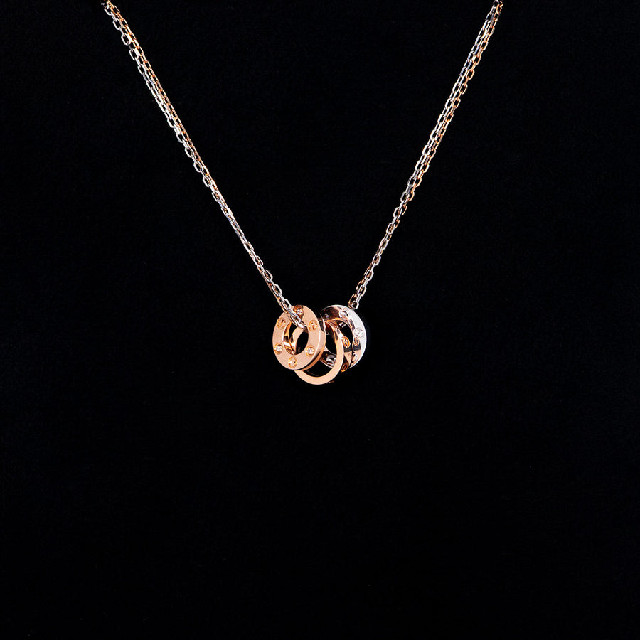 สร้อยและจี้ Cartier Baby Love 3 Pendant with Double chain Necklace, with 6 diamonds White Gold&Rose Gold Size 38-40.5cm.# (Used) #vrcanl 7220