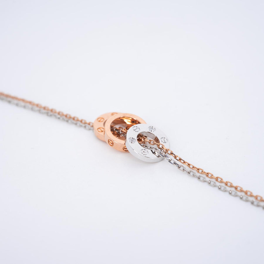 สร้อยและจี้ Cartier Baby Love 3 Pendant with Double chain Necklace, with 6 diamonds White Gold&Rose Gold Size 38-40.5cm.# (Used) #vrcanl 7220