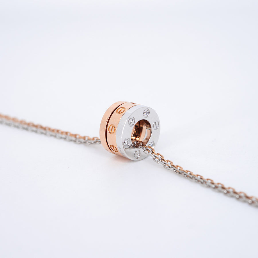 สร้อยและจี้ Cartier Baby Love 3 Pendant with Double chain Necklace, with 6 diamonds White Gold&Rose Gold Size 38-40.5cm.# (Used) #vrcanl 7220