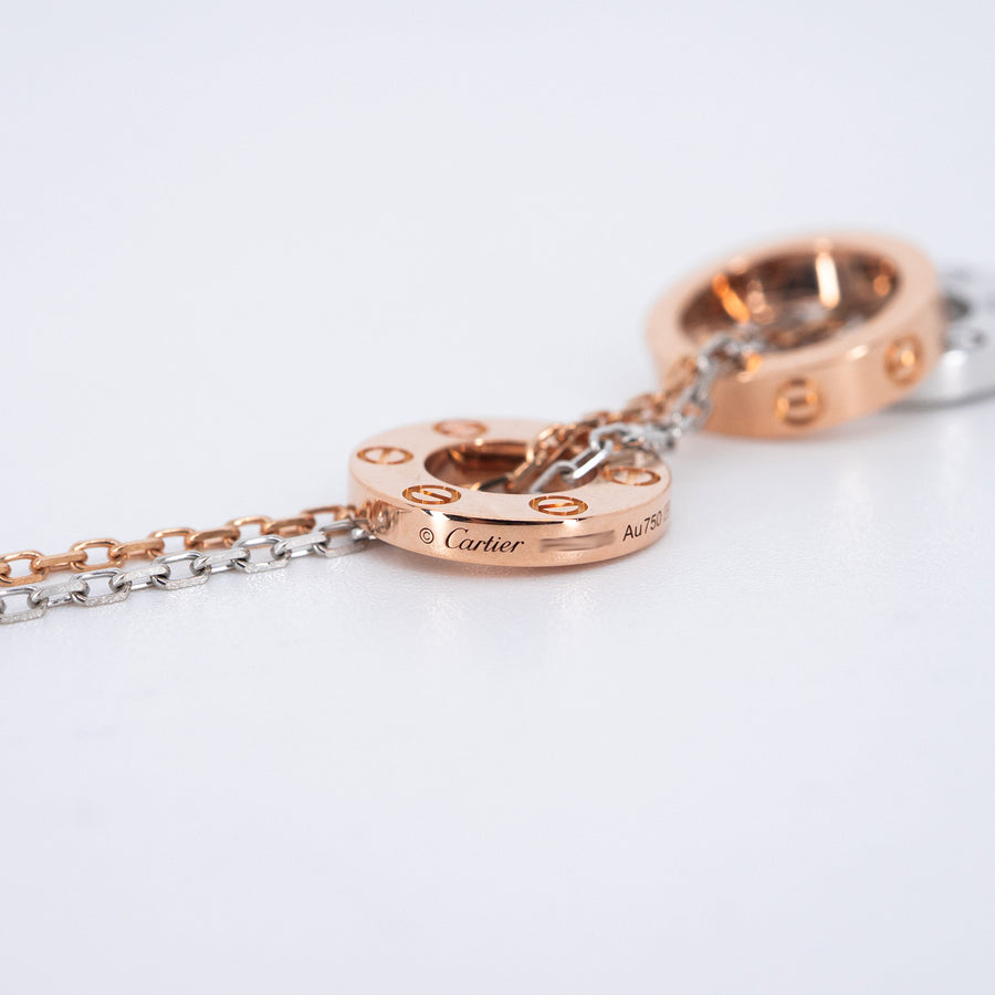 สร้อยและจี้ Cartier Baby Love 3 Pendant with Double chain Necklace, with 6 diamonds White Gold&Rose Gold Size 38-40.5cm.# (Used) #vrcanl 7220