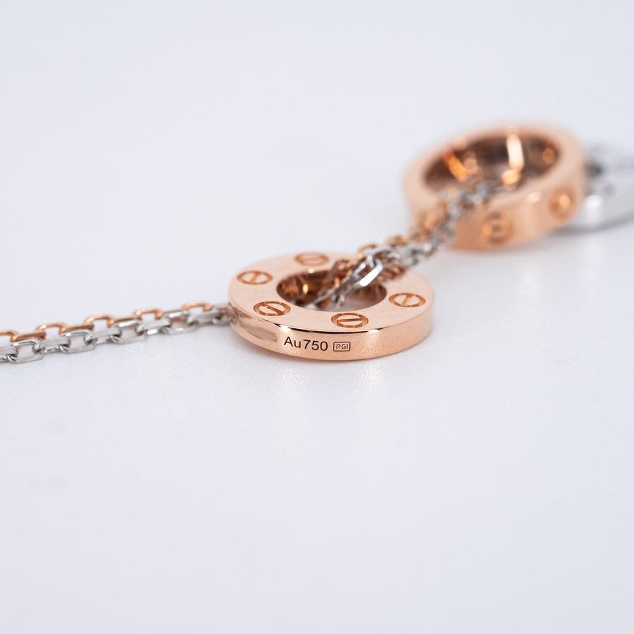 สร้อยและจี้ Cartier Baby Love 3 Pendant with Double chain Necklace, with 6 diamonds White Gold&Rose Gold Size 38-40.5cm.# (Used) #vrcanl 7220