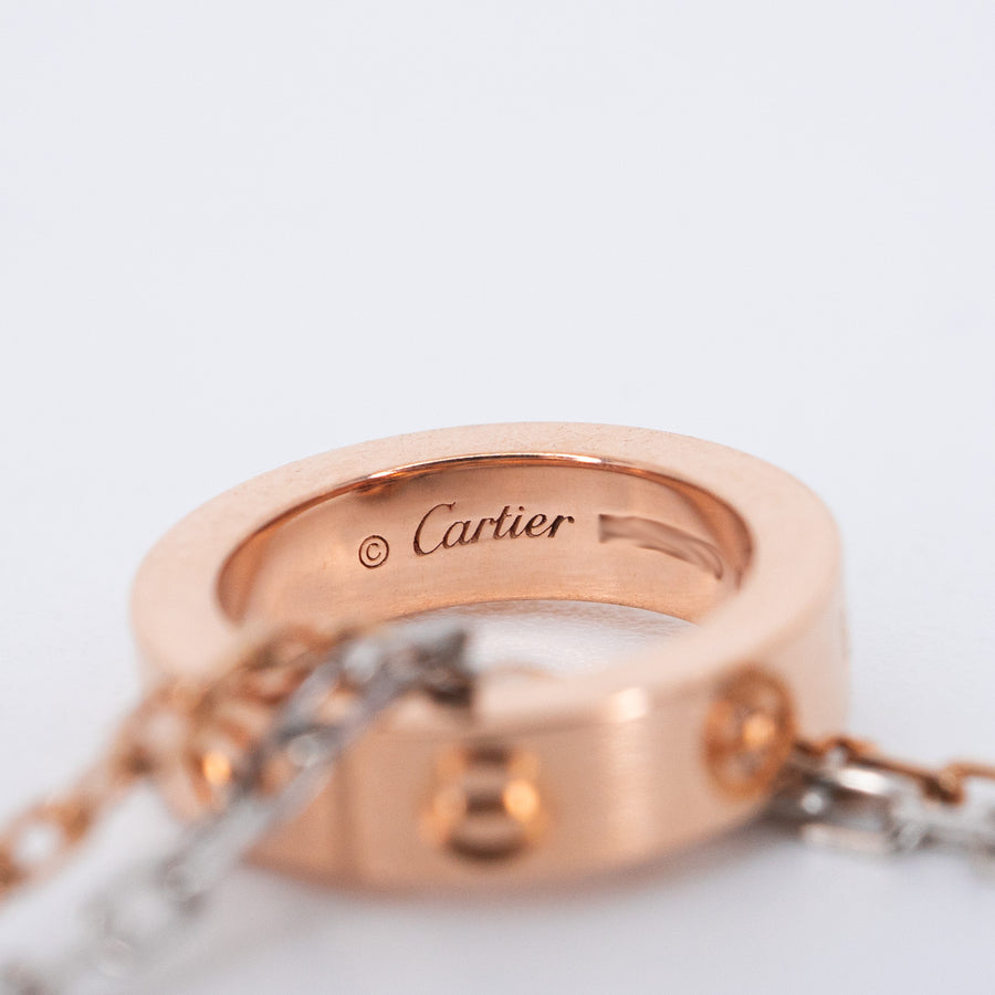 สร้อยและจี้ Cartier Baby Love 3 Pendant with Double chain Necklace, with 6 diamonds White Gold&Rose Gold Size 38-40.5cm.# (Used) #vrcanl 7220