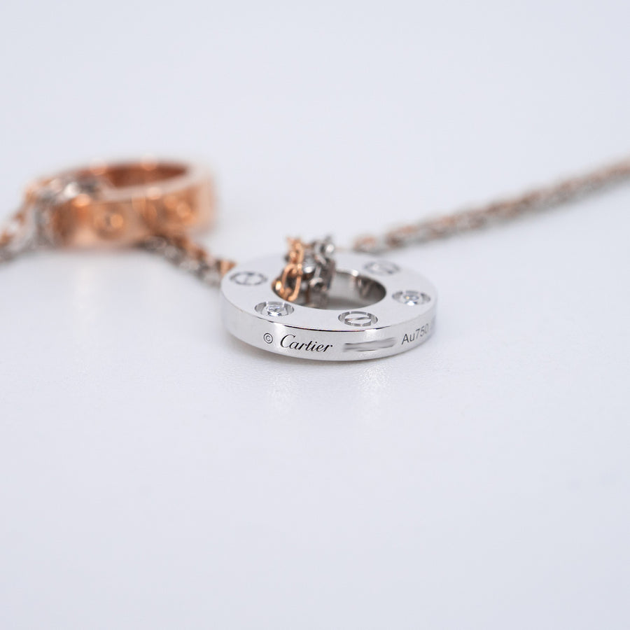 สร้อยและจี้ Cartier Baby Love 3 Pendant with Double chain Necklace, with 6 diamonds White Gold&Rose Gold Size 38-40.5cm.# (Used) #vrcanl 7220