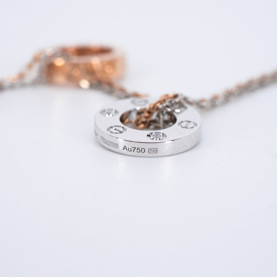สร้อยและจี้ Cartier Baby Love 3 Pendant with Double chain Necklace, with 6 diamonds White Gold&Rose Gold Size 38-40.5cm.# (Used) #vrcanl 7220