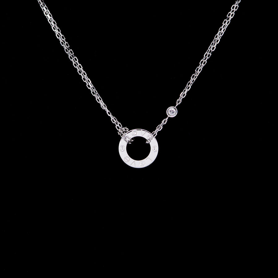 สร้อยและจี้ Cartier Love necklace, 2 Diamonds 18K White Gold Size 39-42cm.# (Used) #vrcanl 7223