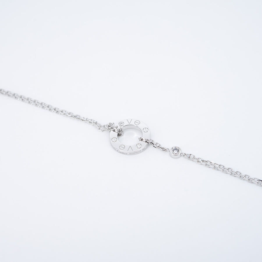 สร้อยและจี้ Cartier Love necklace, 2 Diamonds 18K White Gold Size 39-42cm.# (Used) #vrcanl 7223