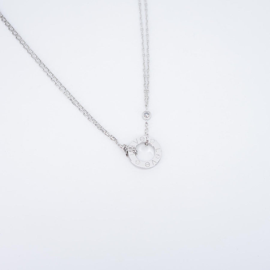 สร้อยและจี้ Cartier Love necklace, 2 Diamonds 18K White Gold Size 39-42cm.# (Used) #vrcanl 7223