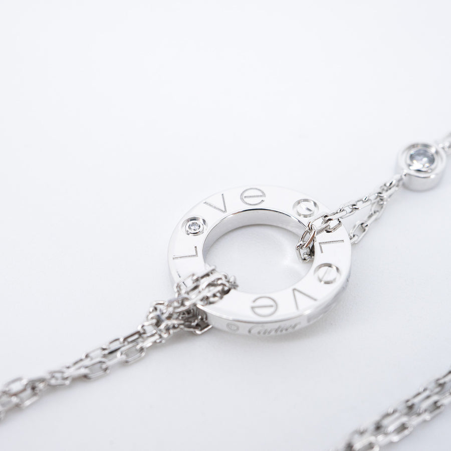 สร้อยและจี้ Cartier Love necklace, 2 Diamonds 18K White Gold Size 39-42cm.# (Used) #vrcanl 7223