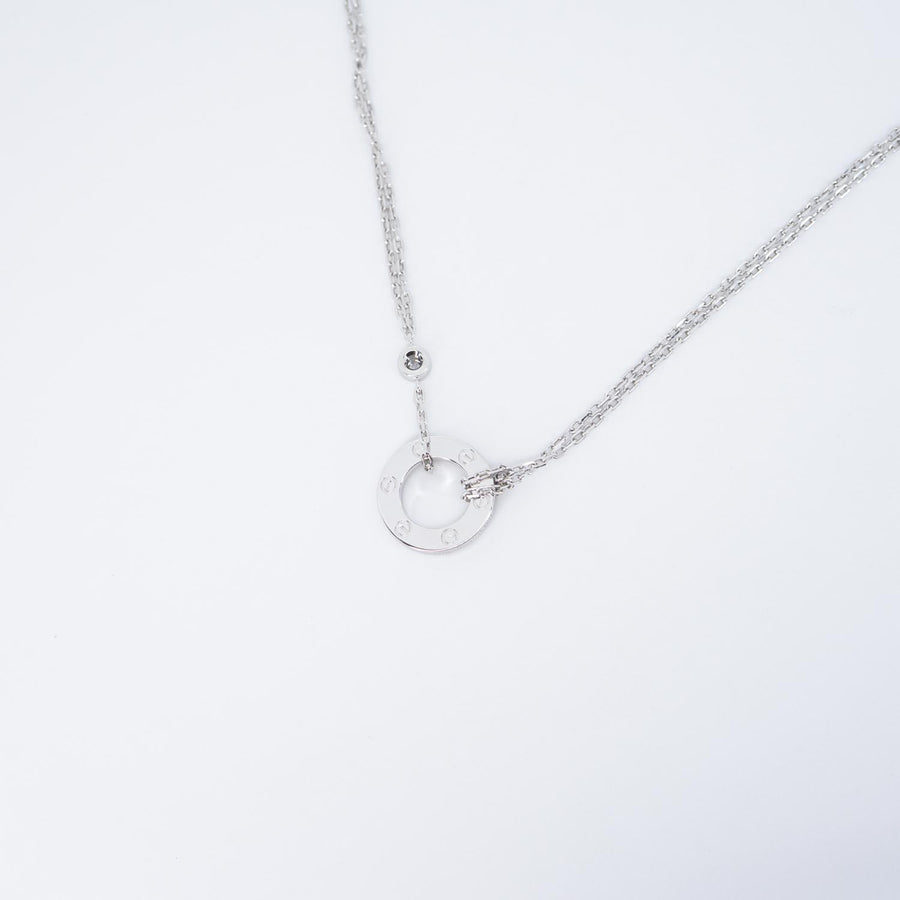 สร้อยและจี้ Cartier Love necklace, 2 Diamonds 18K White Gold Size 39-42cm.# (Used) #vrcanl 7223
