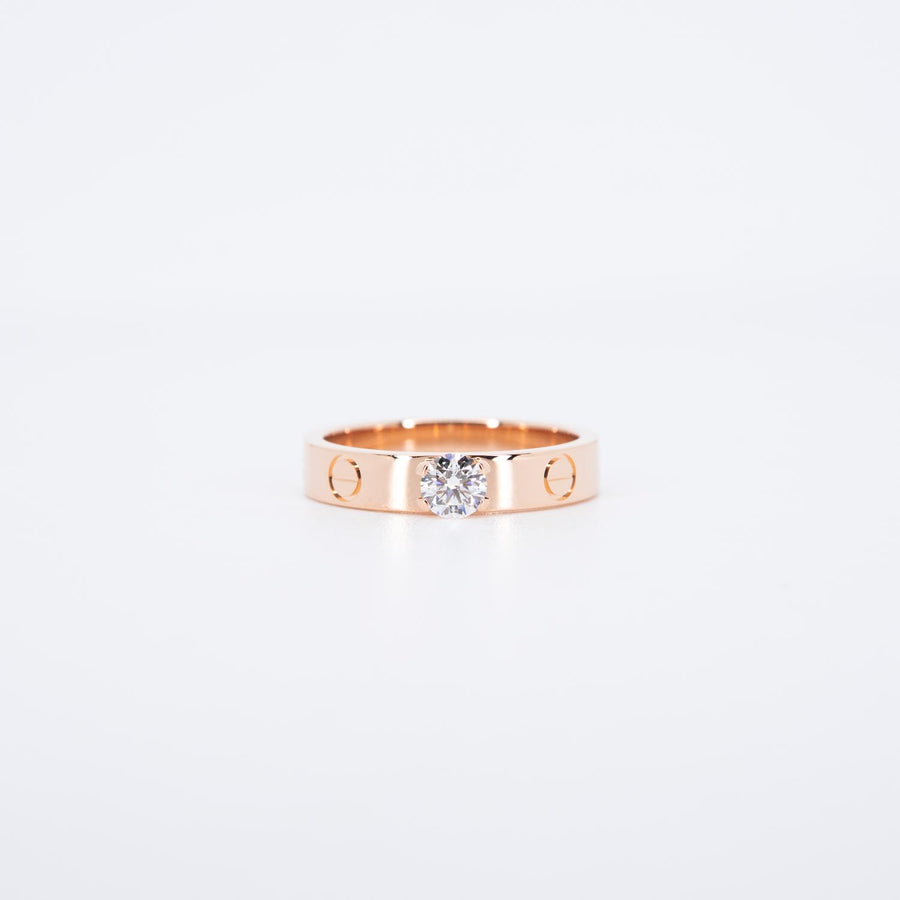 แหวน Cartier Love solitaire Ring 0.23 ct. E VVS2 brilliant-cut diamond 18K Rose Gold Size 50# (Used) #vrcarimt 7219