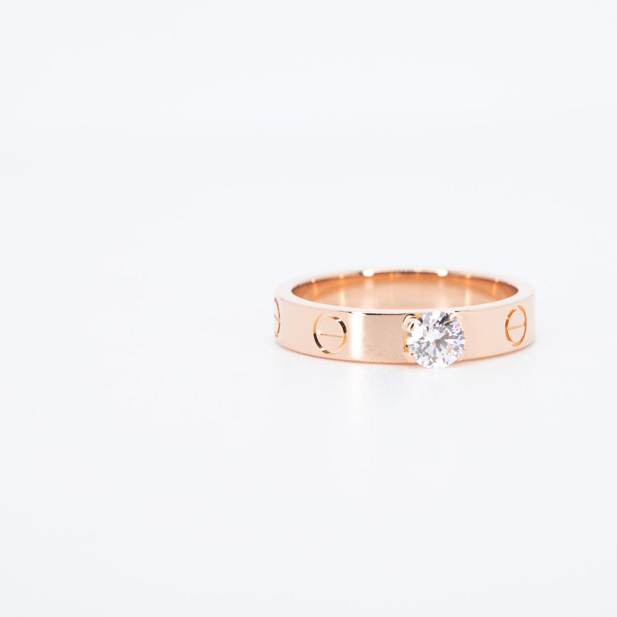 แหวน Cartier Love solitaire Ring 0.23 ct. E VVS2 brilliant-cut diamond 18K Rose Gold Size 50# (Used) #vrcarimt 7219