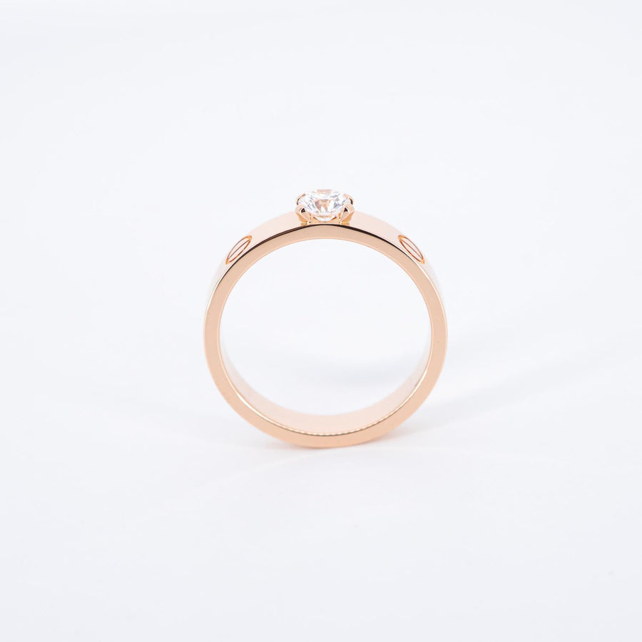 แหวน Cartier Love solitaire Ring 0.23 ct. E VVS2 brilliant-cut diamond 18K Rose Gold Size 50# (Used) #vrcarimt 7219