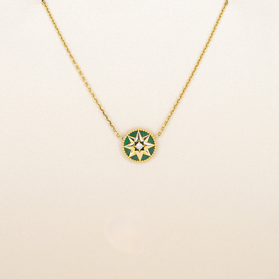 สร้อยและจี้ Dior Rose Des Vents Necklace, Diamond and Malachite 18K Yellow Gold Size 39/40.5/43cm.# (Used) #vrdi 0863