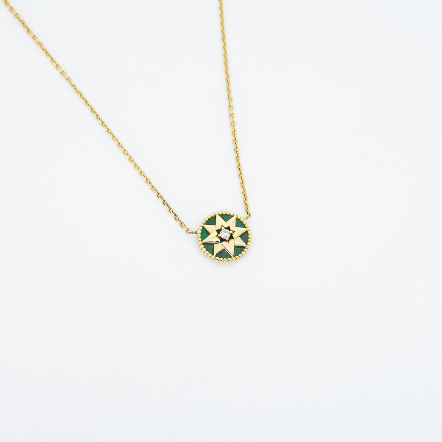 สร้อยและจี้ Dior Rose Des Vents Necklace, Diamond and Malachite 18K Yellow Gold Size 39/40.5/43cm.# (Used) #vrdi 0863