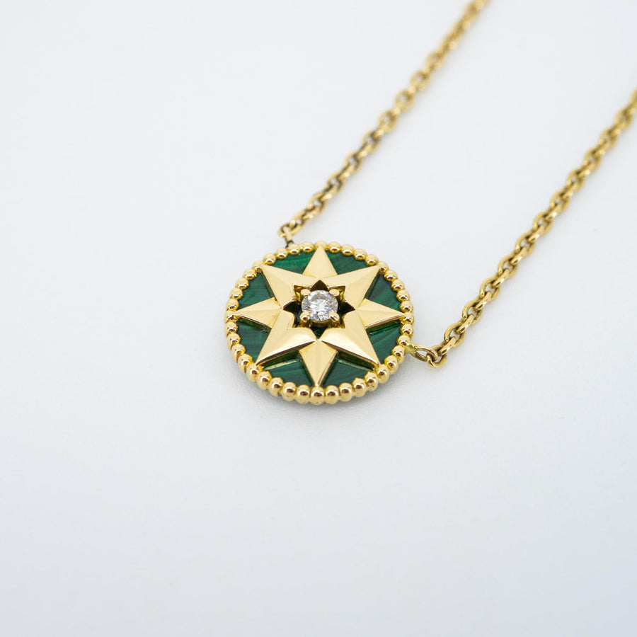 สร้อยและจี้ Dior Rose Des Vents Necklace, Diamond and Malachite 18K Yellow Gold Size 39/40.5/43cm.# (Used) #vrdi 0863