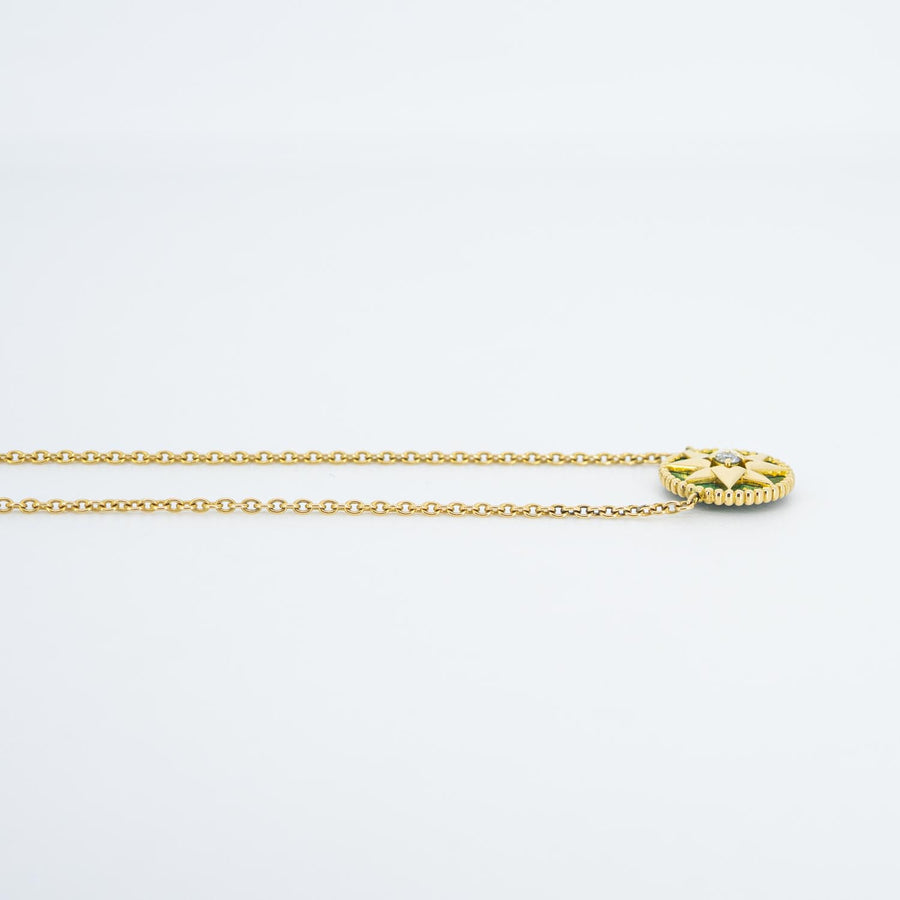 สร้อยและจี้ Dior Rose Des Vents Necklace, Diamond and Malachite 18K Yellow Gold Size 39/40.5/43cm.# (Used) #vrdi 0863