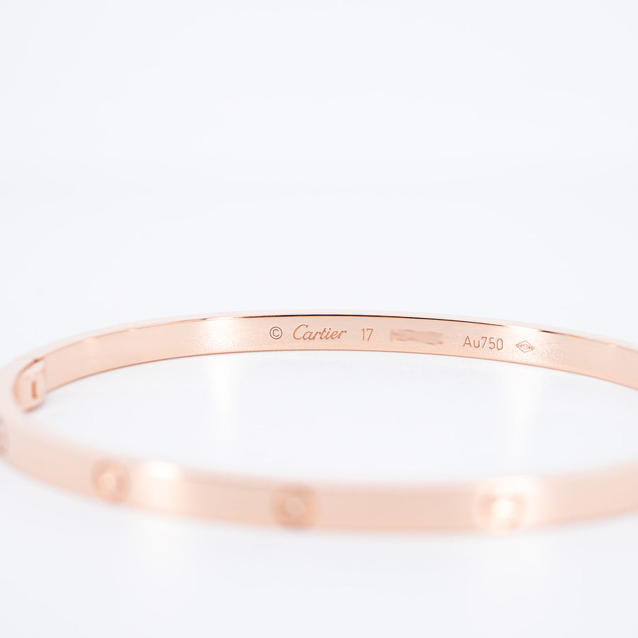 กำไลข้อมือ Cartier Love Bracelet, Small Model 18K Rose Gold Size 17# (Used) #vrcab 7254